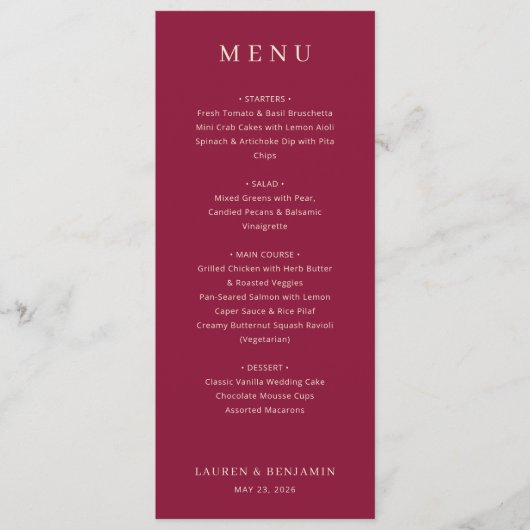 Elegant Maroon Wedding Menu メニュー (正面)