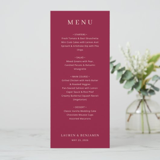 Elegant Maroon Wedding Menu メニュー (スタンド正面)