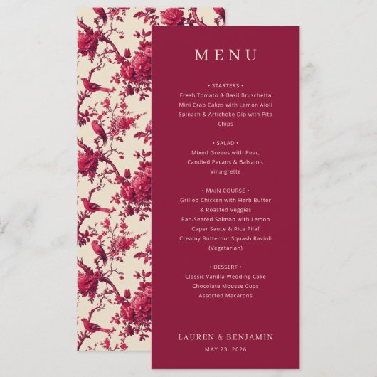 Elegant Maroon Wedding Menu メニュー (正面/裏面)