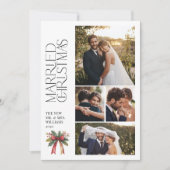 Elegant Married Christmas Red Bow Newlywed 4 Photo シーズンカード (正面)