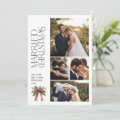 Elegant Married Christmas Red Bow Newlywed 4 Photo シーズンカード (スタンド正面)