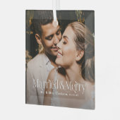 Elegant Married & Merry Newlywed Photo, Christmas ガラスオーナメント (正面左)