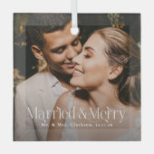 Elegant Married & Merry Newlywed Photo, Christmas ガラスオーナメント (正面)