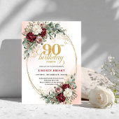 Elegant Marsala Peonies Eucalyptus 90th Birthday  招待状