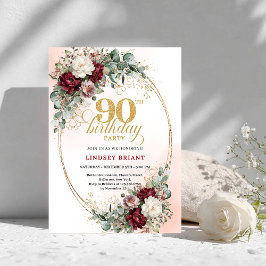Elegant Marsala Peonies Eucalyptus 90th Birthday 招待状