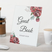 Elegant Marsala Red Rose Rustic  Guest Book Sign 台座サイン (インサイチュ)
