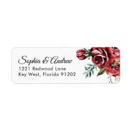 Elegant Marsala Red Rose Rustic  Wedding Address ラベル