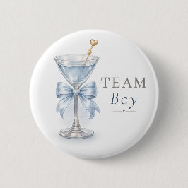 Elegant Martini Gender Reveal Blue Team Boy Button 缶バッジ
