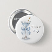 Elegant Martini Gender Reveal Blue Team Boy Button 缶バッジ (正面&裏面)