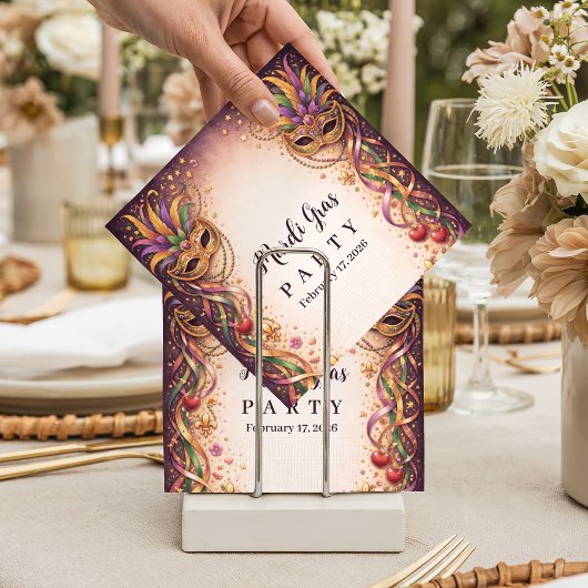 Elegant Masquerade Hearts Mardi Gras スタンダードカクテルナプキン