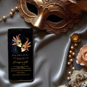 Elegant Masquerade Masks with Gold Effect Accents 招待状