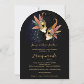 Elegant Masquerade Masks with Gold Effect Accents 招待状 (正面)