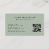 Elegant Massage Therapist QR Code Sage Green 名刺 (裏面)