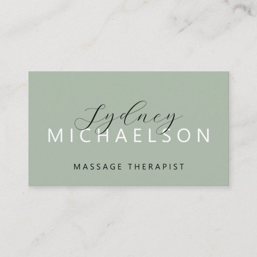 Elegant Massage Therapist QR Code Sage Green 名刺 (正面)