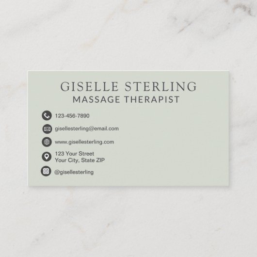 Elegant Massage Therapist Sage Green Modern 名刺 (裏面)