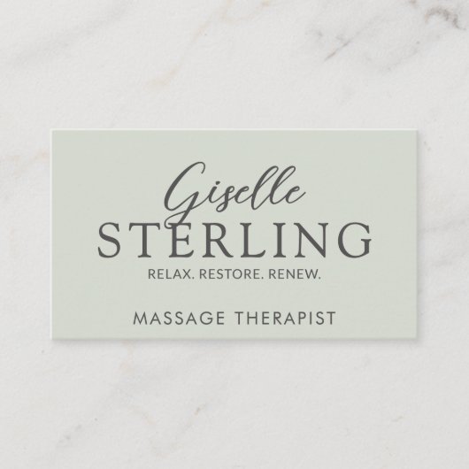 Elegant Massage Therapist Sage Green Modern 名刺 (正面)