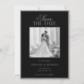 Elegant Matte Black Old Money Photo Wedding セーブザデート (正面)