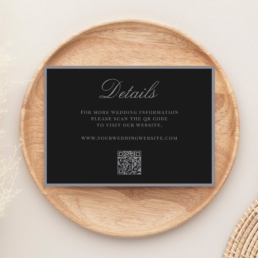 Elegant Matte Black QR Code Details Wedding エンクロージャーカード