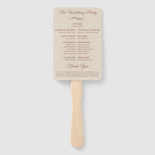 Elegant Mauve Floral & Greenery Wedding Program ハンドファン (裏面)