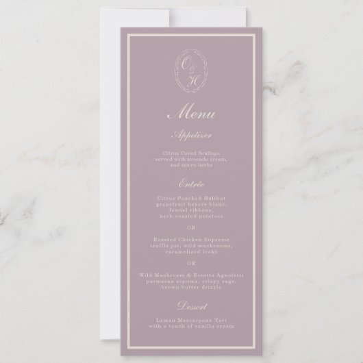 Elegant Mauve Monogram Wedding Long Menu 招待状 (正面)