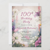 Elegant Mauve | Multi 100th Birthday Party Floral 招待状 (正面)