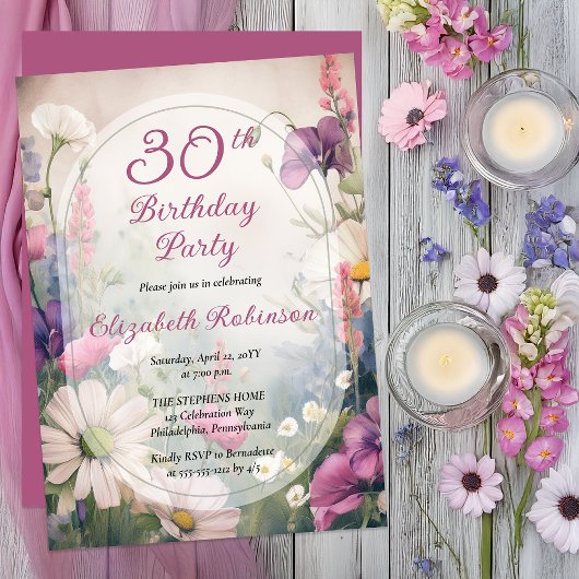 Elegant Mauve | Multi 30th Birthday Party Floral 招待状