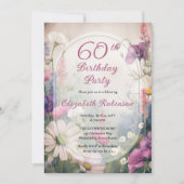 Elegant Mauve | Multi 60th Birthday Party Floral 招待状 (正面)