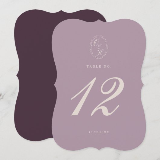 Elegant Mauve Plum Die Cut Table Number 招待状 (正面/裏面)