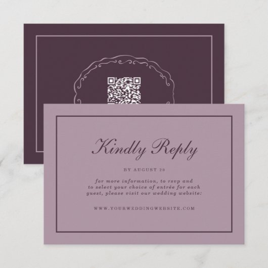 Elegant Mauve Plum RSVP Online Enclosure Card エンクロージャーカード (正面/裏面)