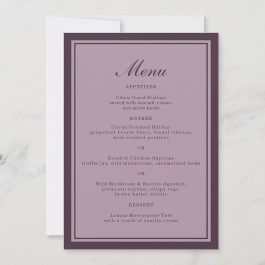 Elegant Mauve Plum Wedding Dinner Menu Card 招待状 (正面)
