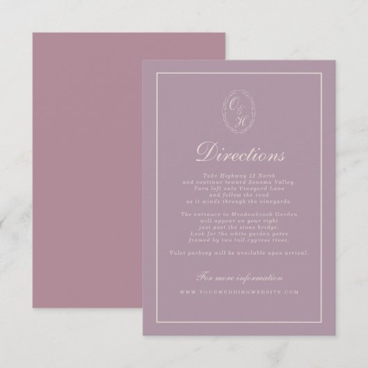 Elegant Mauve Plum Wedding Directions Card エンクロージャーカード (正面/裏面)