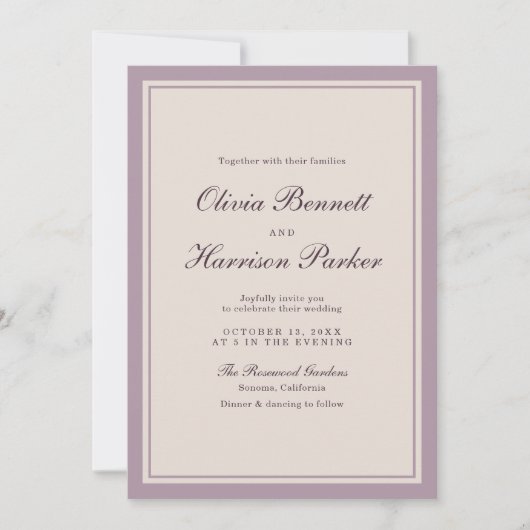 Elegant Mauve Plum Wedding Invitation 招待状 (正面)