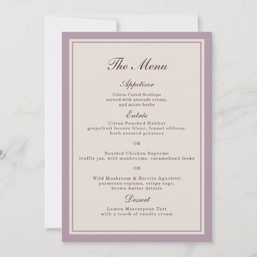 Elegant Mauve Plum Wedding Menu Card 招待状 (正面)
