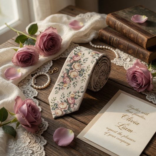 Elegant Mauve Rose Vintage Floral  ネクタイ