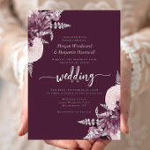 Elegant Mauve Silver Floral Wedding 箔招待状