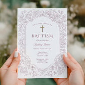 Elegant Mauve Traditional Baptism Invitation 招待状