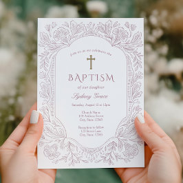 Elegant Mauve Traditional Baptism Invitation 招待状