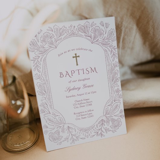 Elegant Mauve Traditional Baptism Invitation 招待状