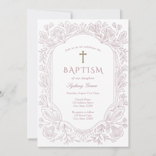 Elegant Mauve Traditional Baptism Invitation 招待状 (正面)