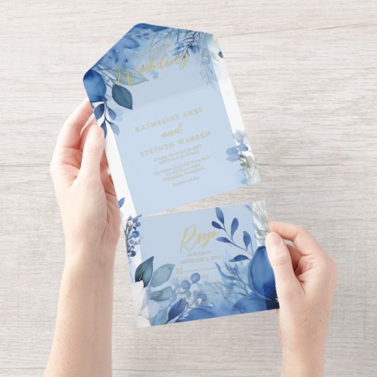 Elegant Maximalist Blue Floral Wedding オールインワン招待状 (切り取り部)