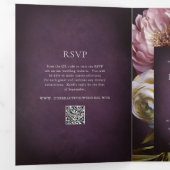 Elegant Maximalist Purple Floral QR Code Wedding 三つ折り招待状 (内部最初)