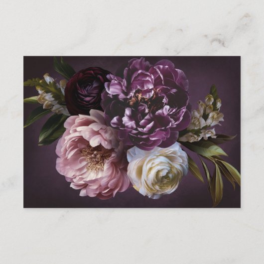 Elegant Maximalist Purple Floral QR Code Wedding 出欠カード (裏面)