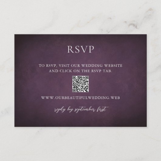 Elegant Maximalist Purple Floral QR Code Wedding 出欠カード (正面)