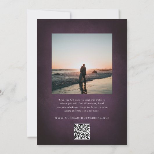 Elegant Maximalist Purple Floral QR Code Wedding 招待状 (裏面)