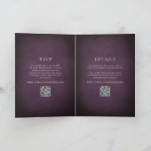 Elegant Maximalist Purple Floral QR Code Wedding 招待状 (内部)