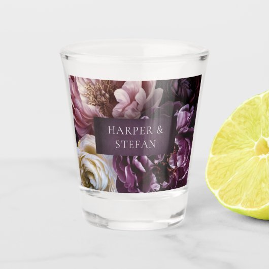 Elegant Maximalist Purple Floral Wedding ショットグラス (正面)