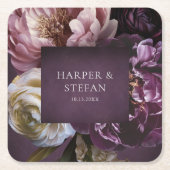 Elegant Maximalist Purple Floral Wedding スクエアペーパーコースター (正面)