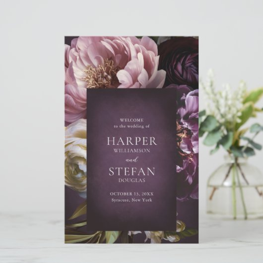 Elegant Maximalist Purple Floral Wedding Program (スタンド正面)
