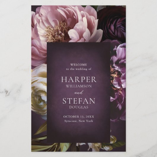 Elegant Maximalist Purple Floral Wedding Program (正面)