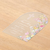 Elegant Meadow Flowers Arch First Communion アクリル招待状 (レイダウン)